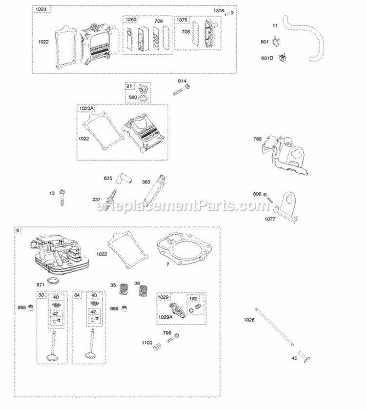 Cylinder Heads Rocker Covers Diagram and Parts List for 611475-0119-E1  Briggs and Stratton Engine